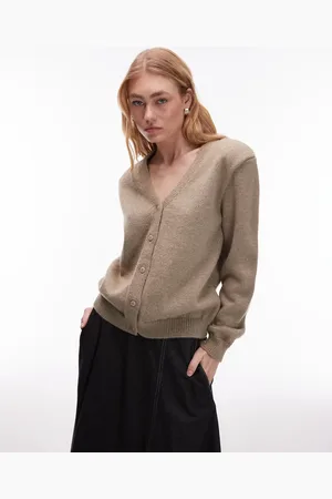 ASOS Knitted v neck cardigan with shoulder pads in mocha