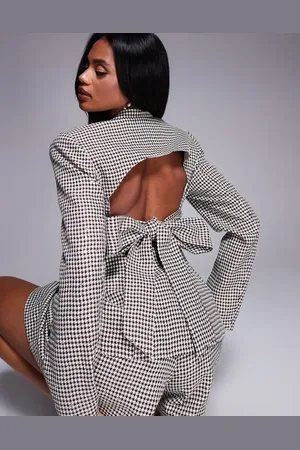 ASOS Sequin houndstooth blazer with bow back in chocolate - part of a set
