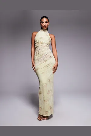 ASOS Twisted bust detail halter maxi dress with tie back neck in floral print