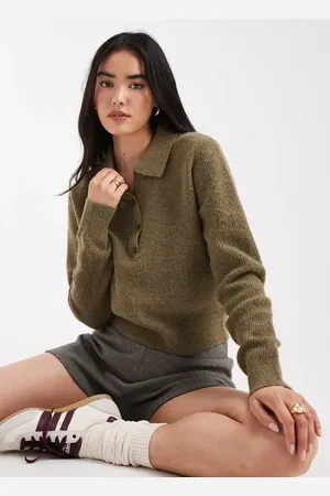 ASOS Loose knit collared henley sweater in olive
