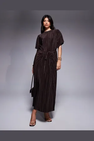 ASOS Plisse short sleeve wrap tie maxi dress in chocolate