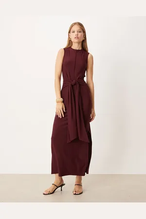 ASOS Premium sleeveless knot front maxi dress in burgundy