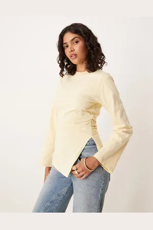 ASOS Asymmetric hem long sleeve ruched side top in