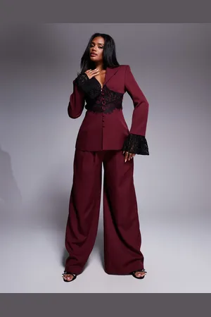 ASOS Tailored wide leg pants in dark cherry in burgundy - part of a set