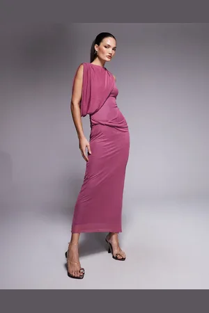 ASOS Mesh draped one-shoulder midi dress in dark cherry