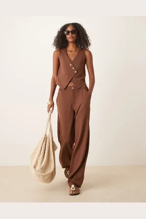 ASOS Jersey twill wide leg pants in chocolate - part of a set
