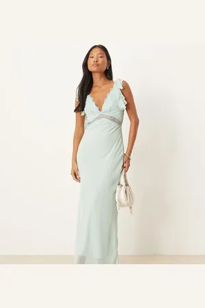 ASOS ASOS DESIGN Petite lace inserts slip chiffon midi dress in light blue