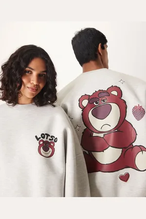 ASOS Disney Pixar unisex extreme oversize scuba-style fabric sweatshirt with Lotso print in gray