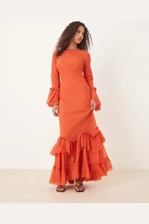 ASOS Tiered ruffle long sleeve chiffon maxi dress in