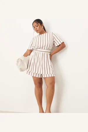 ASOS ASOS DESIGN Curve tie back double romper in natural stripes