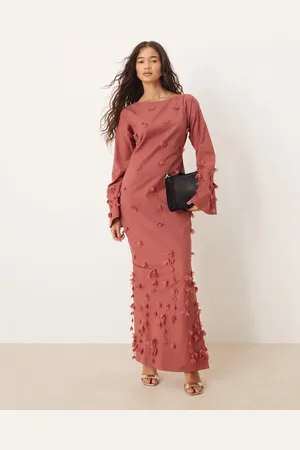 ASOS Fluted sleeve maxi dress with trailing flowers in dark