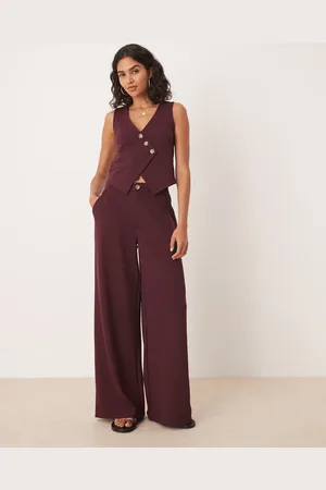 ASOS Jersey twill wide leg pants in burgundy