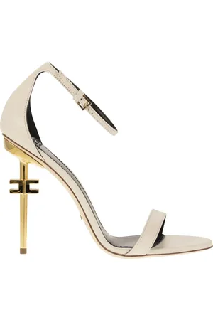 Elisabetta Franchi Leather Sandals With Logo Heel