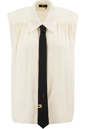 Elisabetta Franchi Viscose Georgette Flared Shirt With Lettering Tie