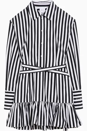 Patou /White Striped Cotton Mini Chemisier Dress