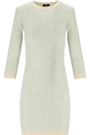 Elisabetta Franchi Butter Acqua Monogram Knitted Dress