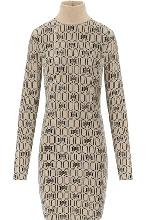 Elisabetta Franchi Champagne Monogram Knitted Dress