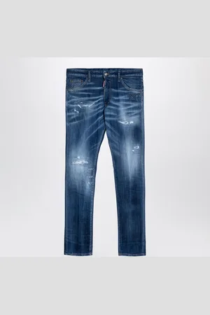 Dsquared2 Navy Washed Denim Jeans With Wear