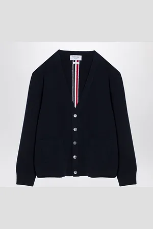 Thom Browne Navy Wool Cardigan With Tricolour Insert