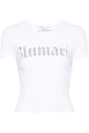 BLUMARINE Logo Ribbed Cotton Cropped T Shirt