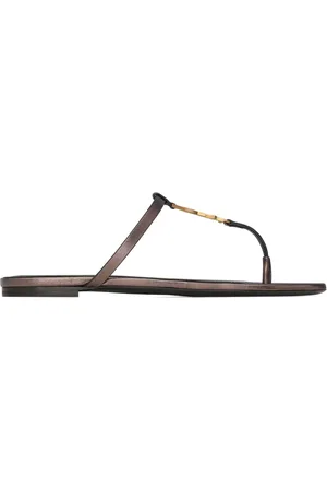 Saint Laurent Cassandre Leather Thong Sandals