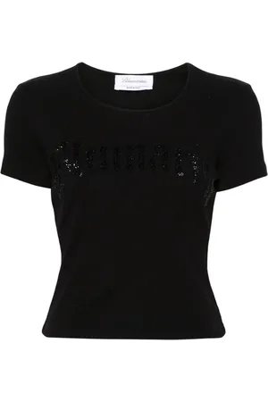 BLUMARINE Logo Ribbed Cotton Cropped T Shirt