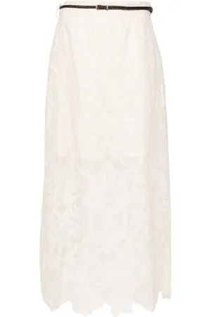 ZIMMERMANN Embroidered Linen Midi Skirt