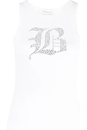 BLUMARINE Logo Ribbed Cotton Tank Top