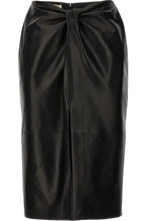 Saint Laurent Ruched Detail Leather Skirt