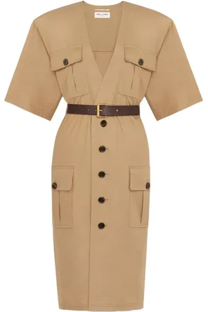 Saint Laurent Cotton Twill Midi Dress