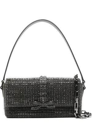 Self-Portrait Black Rhinestone Chainmail Baguette Bag