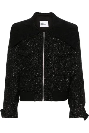 Self-Portrait Black Tinsel Boucle Bomber Jacket