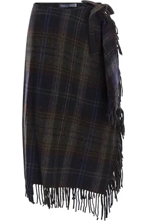Ralph Lauren Fringed Plaid Wrap Skirt