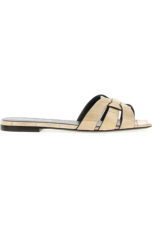 Saint Laurent Tribute Eel Leather Flat Sandals