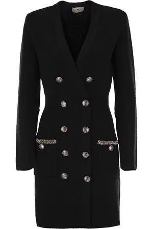 Elisabetta Franchi Robe Manteau In Bouclé Wool With Embroidery