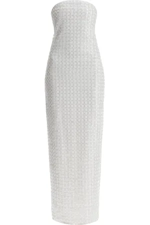 ROTATE Long Cotton Bodycon Dress With Beads Strapless