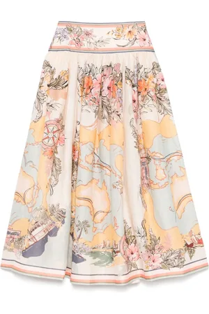 ZIMMERMANN Tallow Printed Linen Midi Skirt
