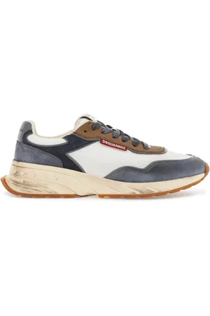 Dsquared2 Low Top Denim Sneakers In Leather With Suede Inserts And Rubber Sole