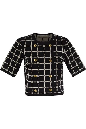 Elisabetta Franchi Jacquard Logo Cardigan With Gold Buttons