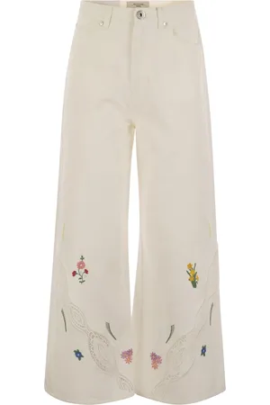 Max Mara Lord Cotton Wide Leg Trousers With Embroidery