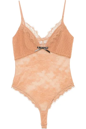 Self-Portrait Tan Dot Mesh Bodysuit