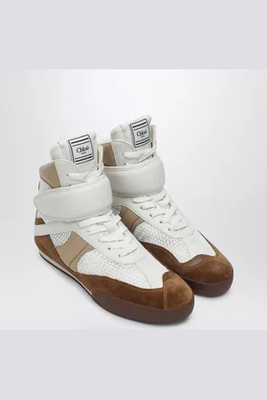 Chloé Kick Natural High Top Sneaker In Mesh And Leather