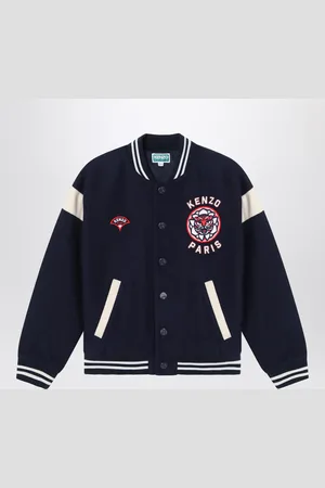 Kenzo Navy Bomber Jacket In Wool Blend