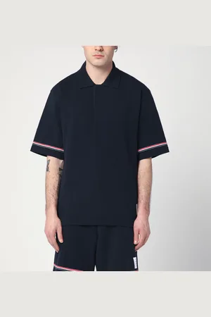 Thom Browne Navy Polo Shirt With Tricolour Detail