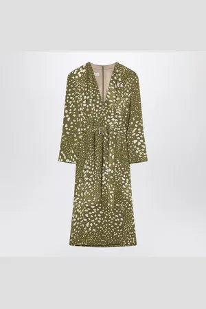 DRIES VAN NOTEN Dress With Belt And Khaki Green Print