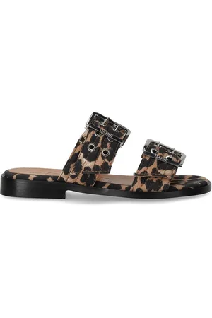 Ganni Animalier Flat Sandal With Buckles