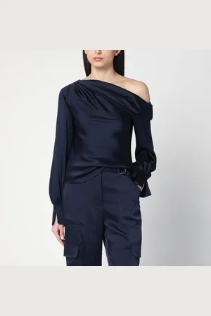 Simkhai Alice Blouse In Midnight Shiny Satin