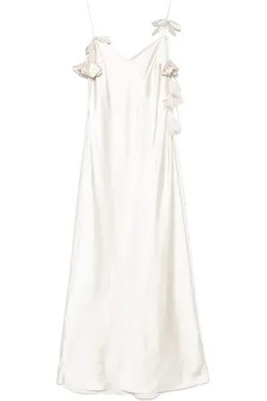Self-Portrait Satin Maxi Dress With Floral Applique
