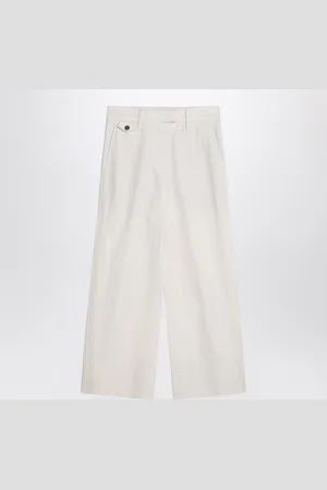 Brunello Cucinelli Ivory Trousers In Cotton And Linen