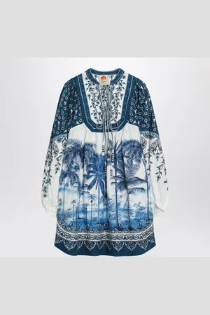 Farm Rio Linen Blend Dress With Palm Print